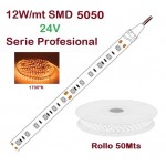 Tira LED Flexible 24V 12W/mt 60 Led/mt SMD 5050 IP20 1700ºK Serie Profesional, Rollo 50 mts